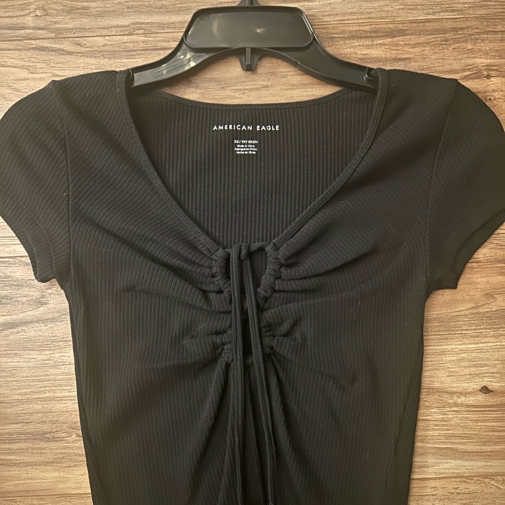 American Eagle Outfitters Black Gathered Blouse